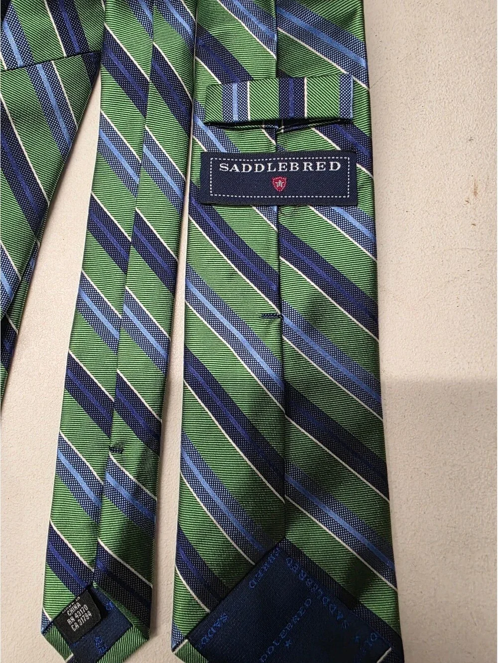Saddlebred Green Blue Striped Men's Neck Tie Mixed Yarns